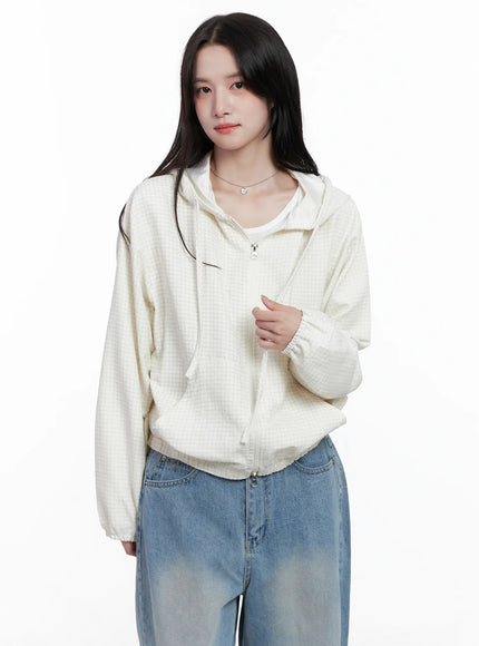 minimalist-checkered-hoodie-cs519 / Light beige