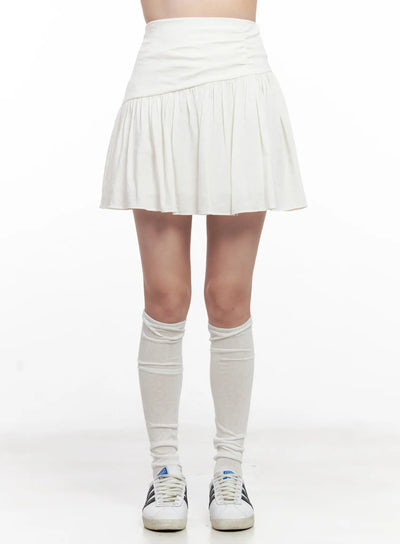 asymmetric-shirred-mini-skirt-cl524 / White