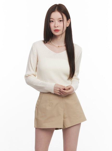 loose-fit-v-neck-crop-sweater-cm512 / Light beige