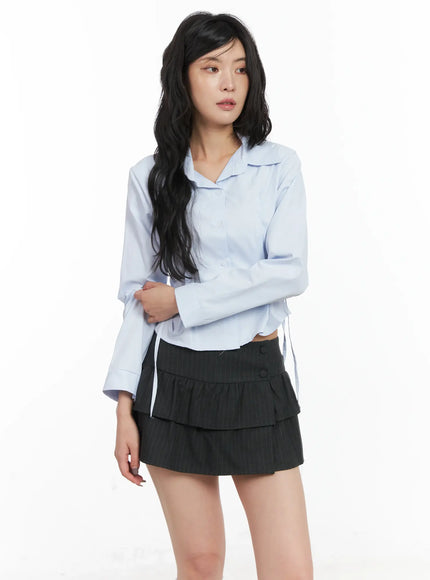 tie-detail-long-sleeve-shirt-cd502 / Light blue