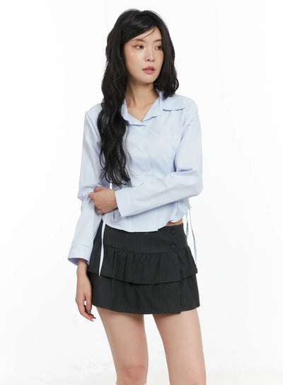 tie-detail-long-sleeve-shirt-cd502 / Light blue
