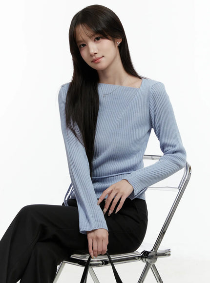 asymmetrical-boat-neck-knit-top-cd523 / Light blue