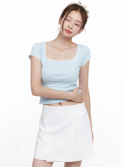 ribbed-lace-baby-tee-cl524 / Light blue