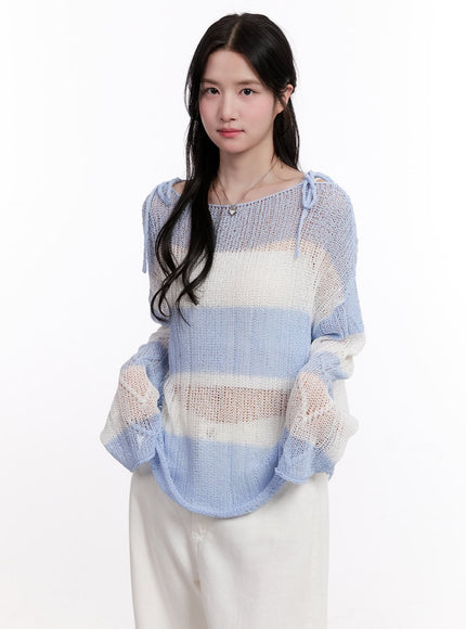 mesh-ribbon-stripe-sweater-cm527 / Light blue