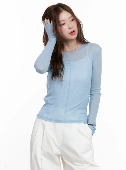 chic-mesh-long-sleeve-top-cg520 / Light blue
