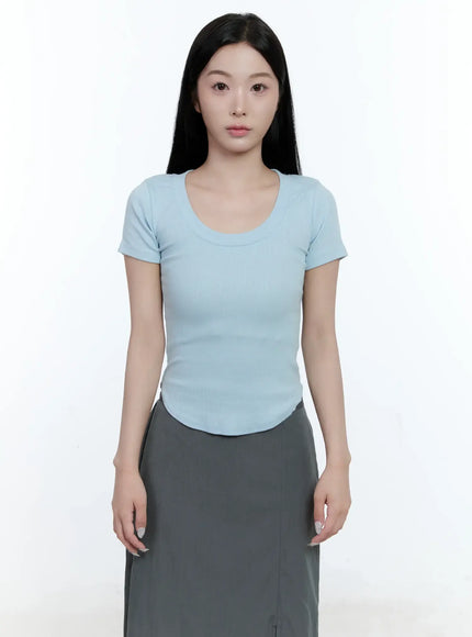u-neck-slim-fit-tee-cg501 / Light blue