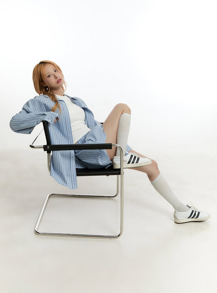 striped-buttoned-oversized-collared-shirt-cy505 / Light blue