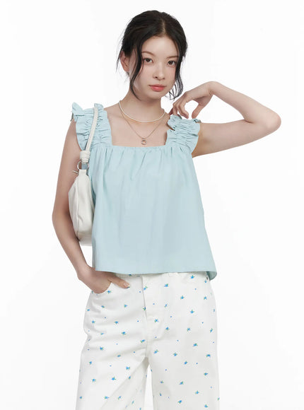 frill-strap-sleeveless-top-ca510 / Light blue