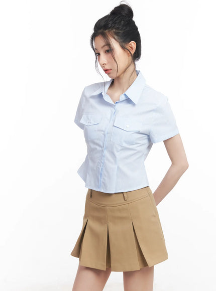 slim-fit-cropped-button-up-shirt-cu511 / Light blue