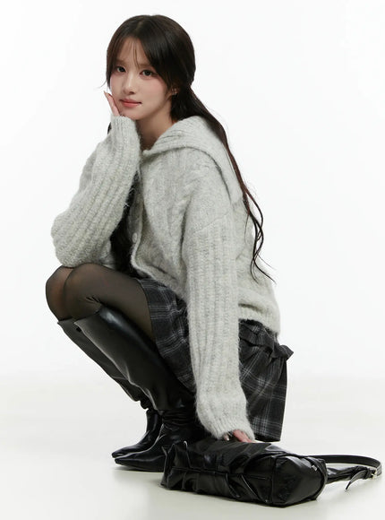 textured-cable-knit-cardigan-cd514 / Light gray