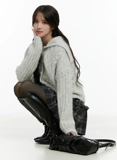 textured-cable-knit-cardigan-cd514 / Light gray