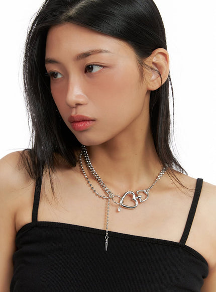 double-chain-heart-necklace-ca424 / Light gray