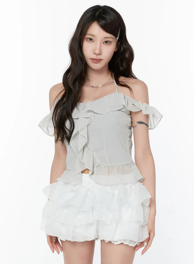 romantic-ruffle-chiffon-top-cy515 / Light gray