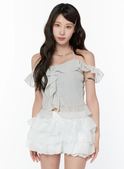 romantic-ruffle-chiffon-top-cy515 / Light gray