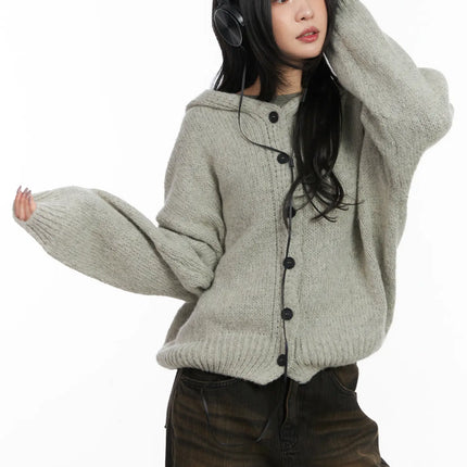 cozy-button-up-knit-hoodie-cd508 / Light green