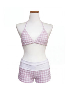 gingham-foldover-short-bikini-set-iy514 / Light pink