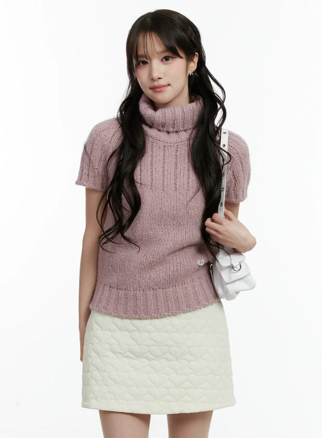 short-sleeve-turtleneck-knit-top-cd523 / Pink
