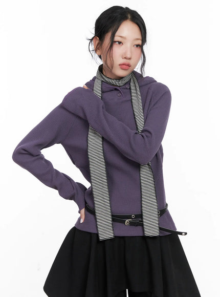 high-neck-layered-hoodie-cn514 / Purple