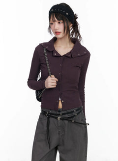 ribbed-button-up-knit-cardigan-cm526 / Purple