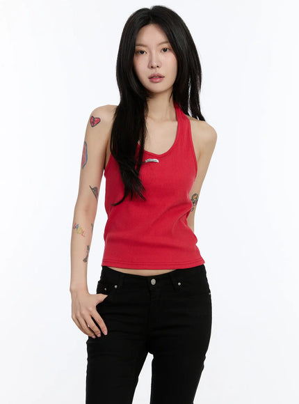 ribbed-halter-top-ca507 / Red