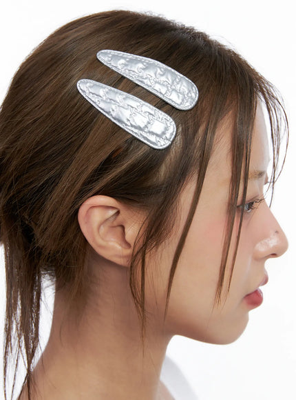 shiny-quilted-clip-set-cl514 / Silver