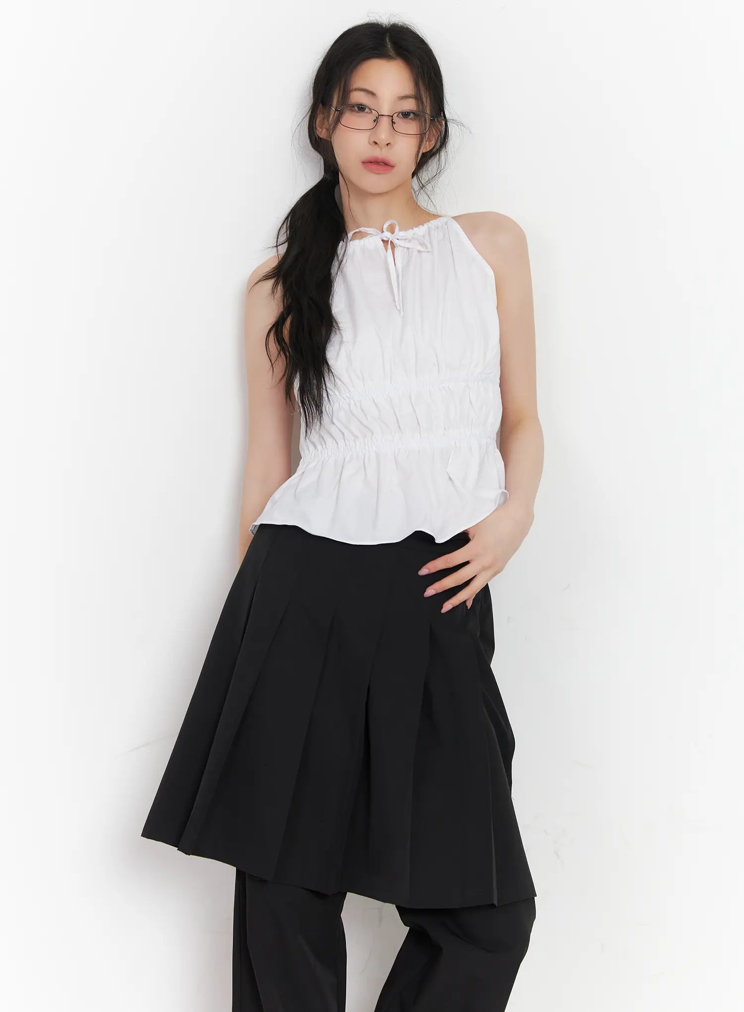 shirred-halter-neck-blouse-cu510 / White