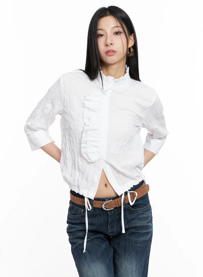 white-crinkled-high-collar-top-cc1109 / White