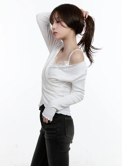 lace-layered-long-sleeve-top-cn525 / White