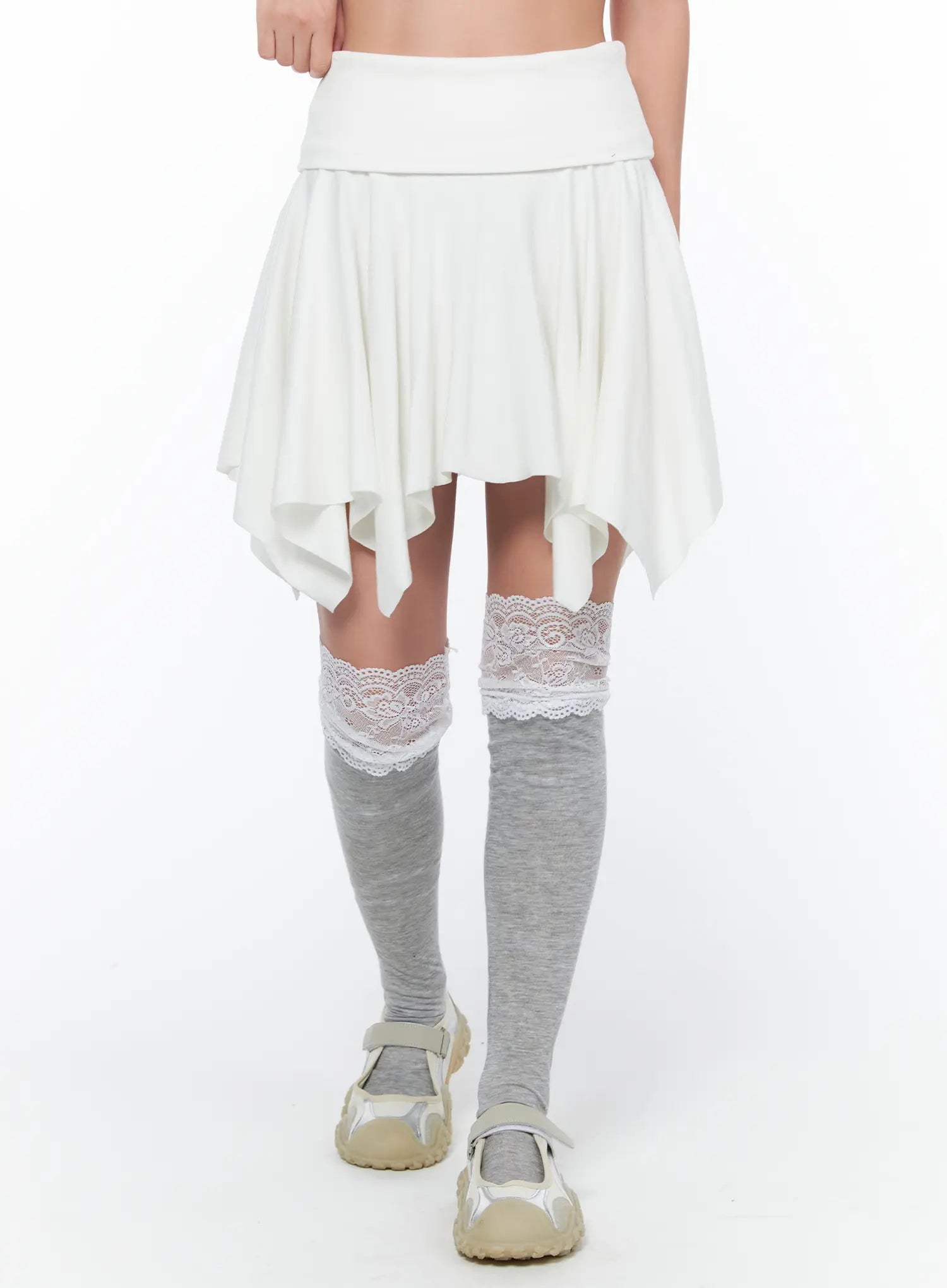 flowy-handkerchief-hem-mini-skirt-ca514 / White