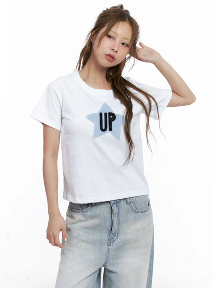 star-patch-semi-crop-tee-cl511 / White