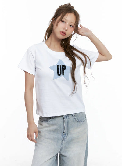 star-patch-semi-crop-tee-cl511 / White
