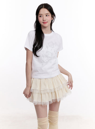 teddy-bear-graphic-crop-top-cm527 / White