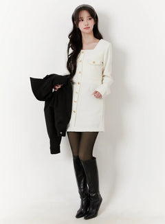 tweed-button-up-mini-dress-cd523 / White
