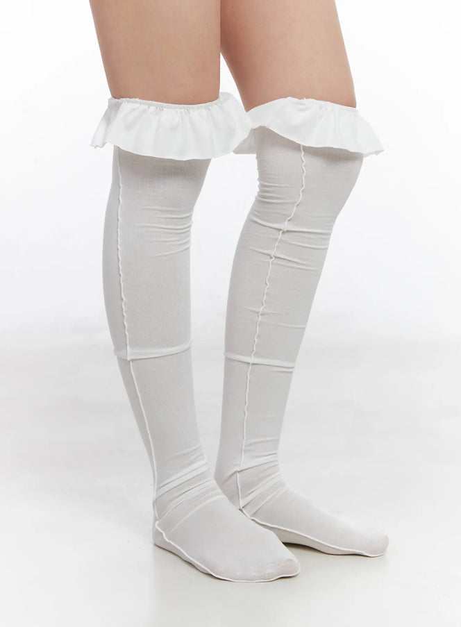 frilled-long-knee-socks-co507 / White