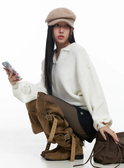 oversized-collar-knit-sweater-cj514 / White