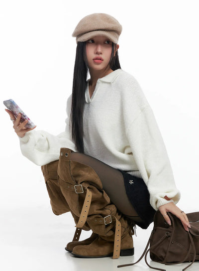 oversized-collar-knit-sweater-cj514 / White