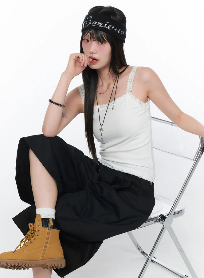 Lace Trim Sleeveless Top CA528