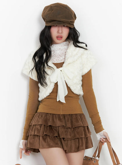 ribbon-faux-fur-bolero-vest-cn514 / White