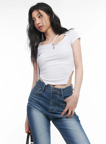 asymmetric-cut-out-slim-fit-top-cu511 / White