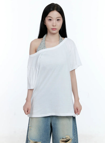 off-shoulder-loose-fit-tee-cg501 / White