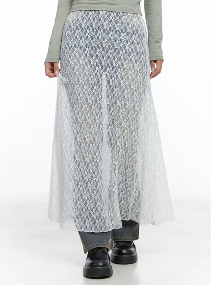 lace-overlay-maxi-skirt-cs502 / White