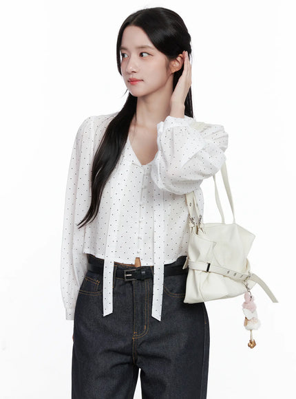 polka-dot-long-sleeve-blouse-cs519 / White