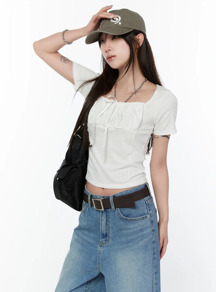 ruffled-ribbon-short-sleeve-top-cy514 / White