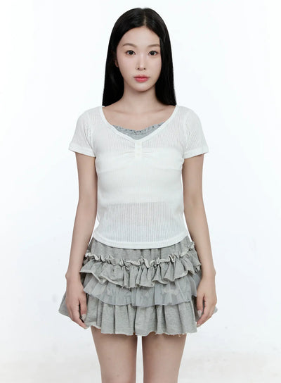 shirred-button-tee-cg511 / White