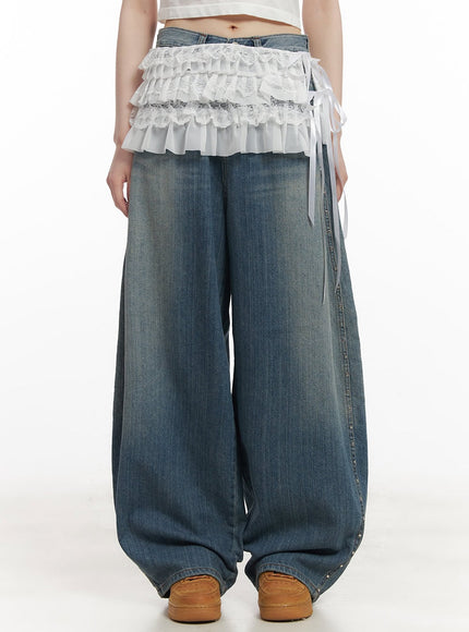 ribboned-frill-lace-layering-mini-skirt-cf519 / White