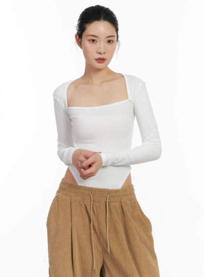 square-neck-fleece-bodysuit-cd505 / White