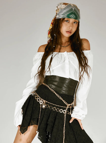 off-shoulder-button-up-blouse-cs522 / White