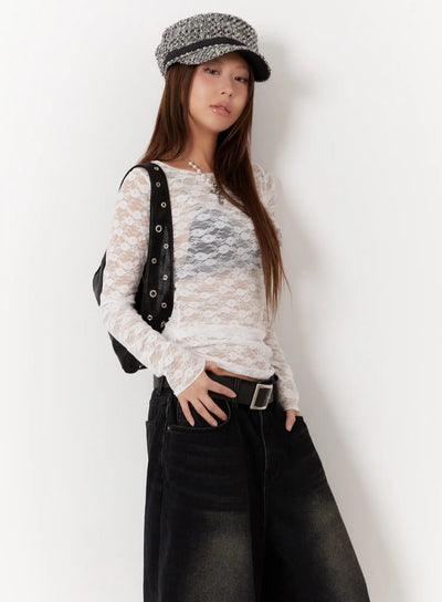 lace-sheer-long-sleeve-top-cd512 / White