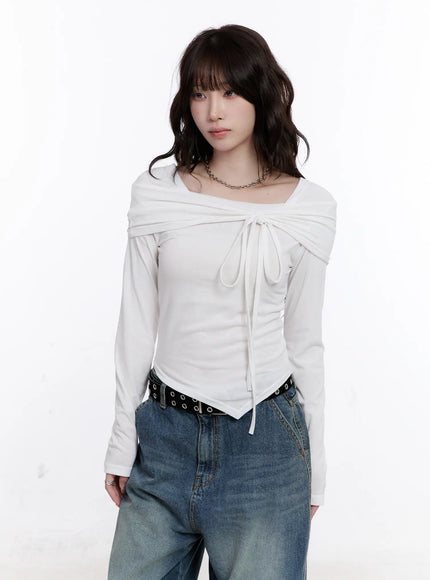 asymmetrical-tie-detail-long-sleeve-top-co501 / White