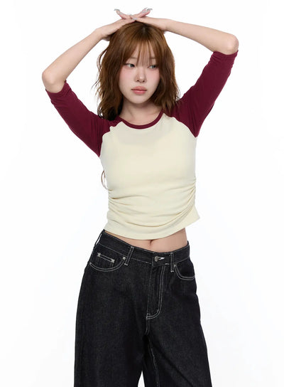 casual-two-tone-3-4-sleeve-top-ca521 / Yellow